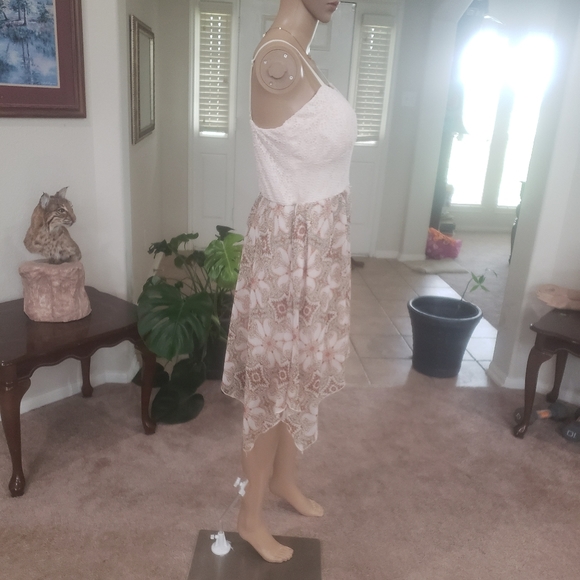 AUW xl crochet upper jagged flare skirt boho mixed media midi adjustable straps - Picture 5 of 8